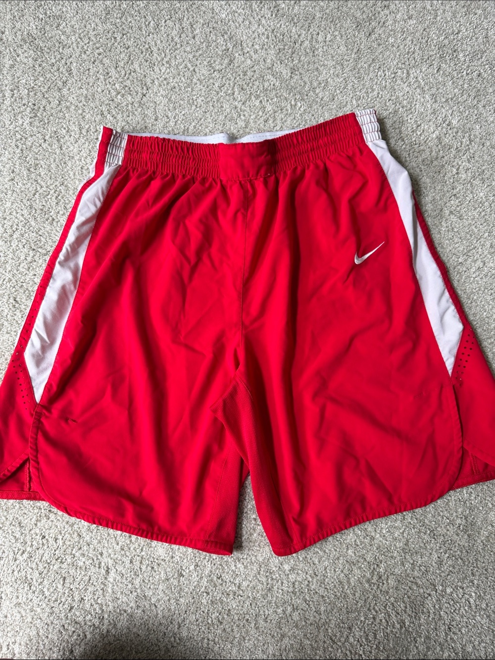 Nike Men's Red Athletic Shorts with White Side Panels (xl)